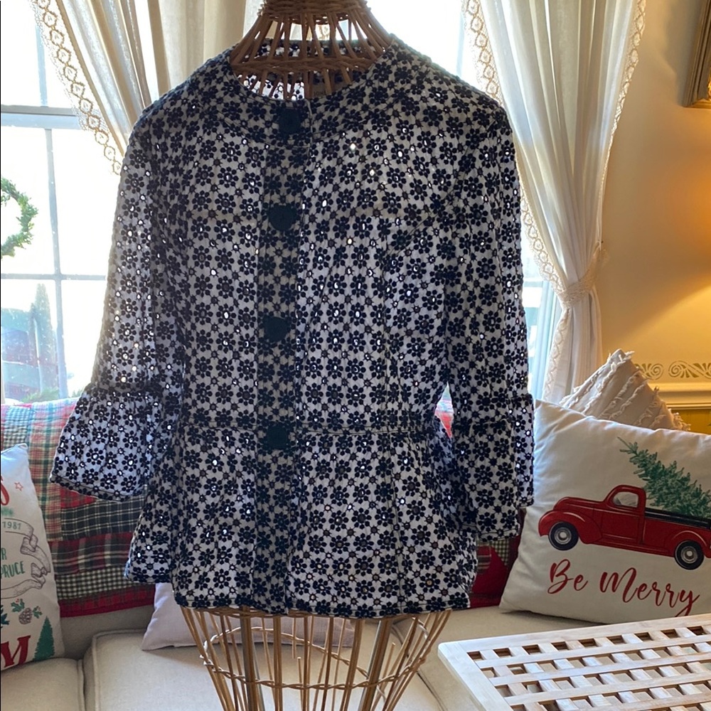 Jones New York Black and White Floral Blazer